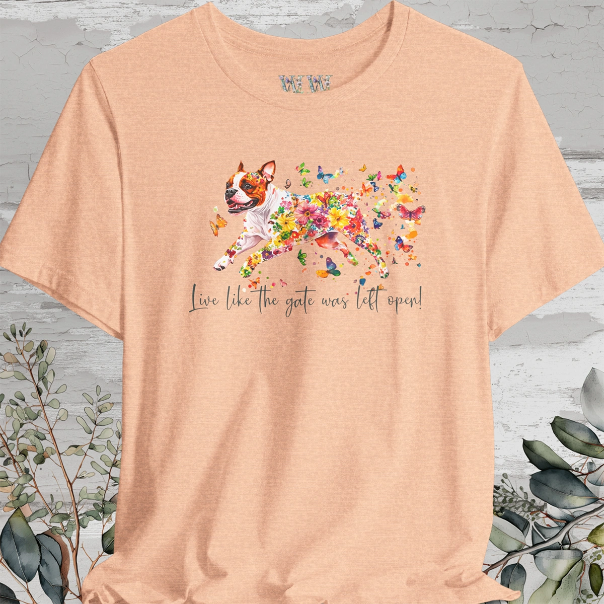 Sable & White Boxer 'Live like the gate was left open' T shirt