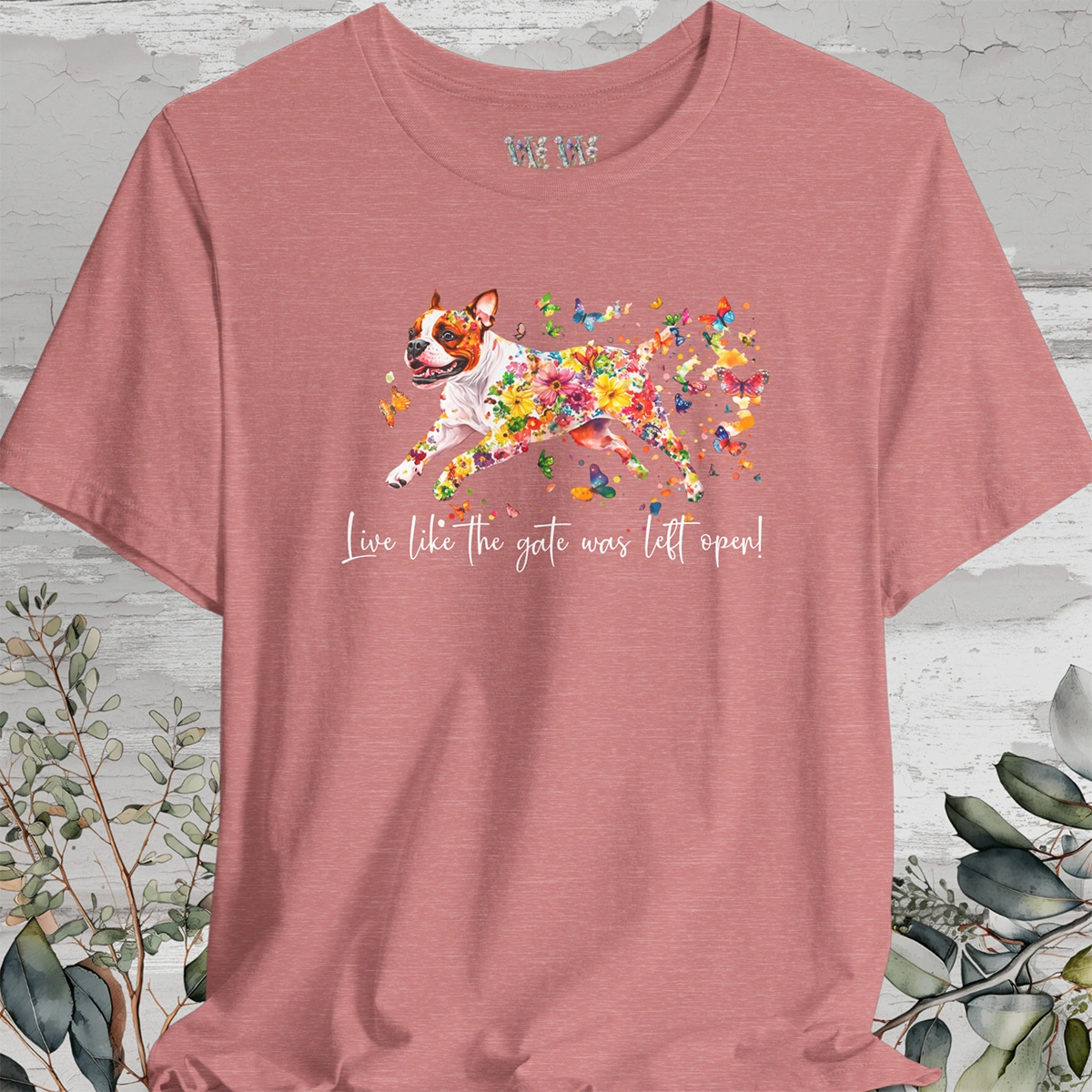 Sable & White Boxer 'Live like the gate was left open' T shirt