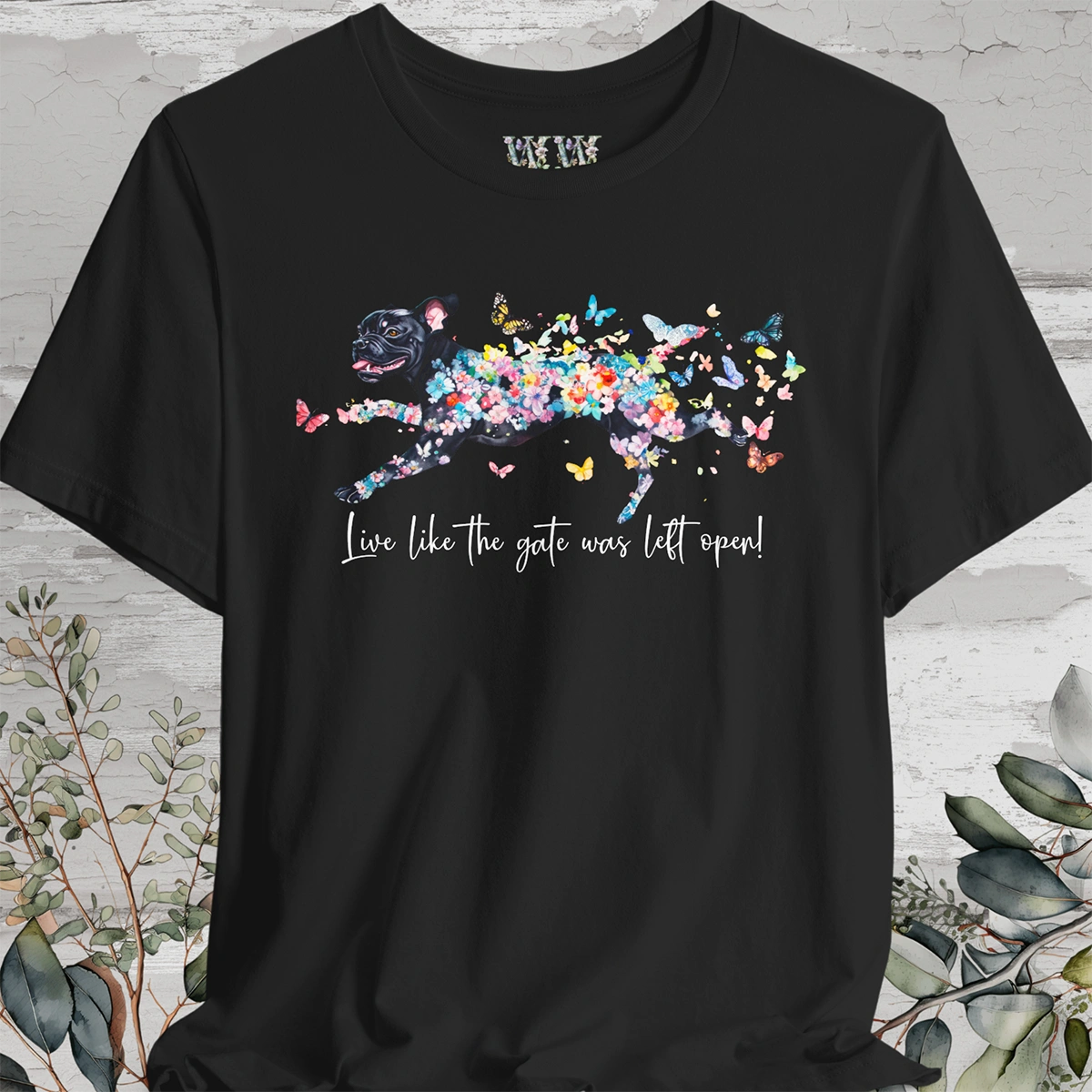 Black Boxer 'Live like the gate was left open' T shirt