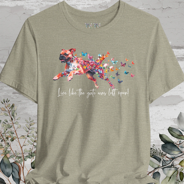 Red Boxer 'Live like the gate was left open' T shirt