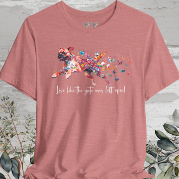 Red Boxer 'Live like the gate was left open' T shirt