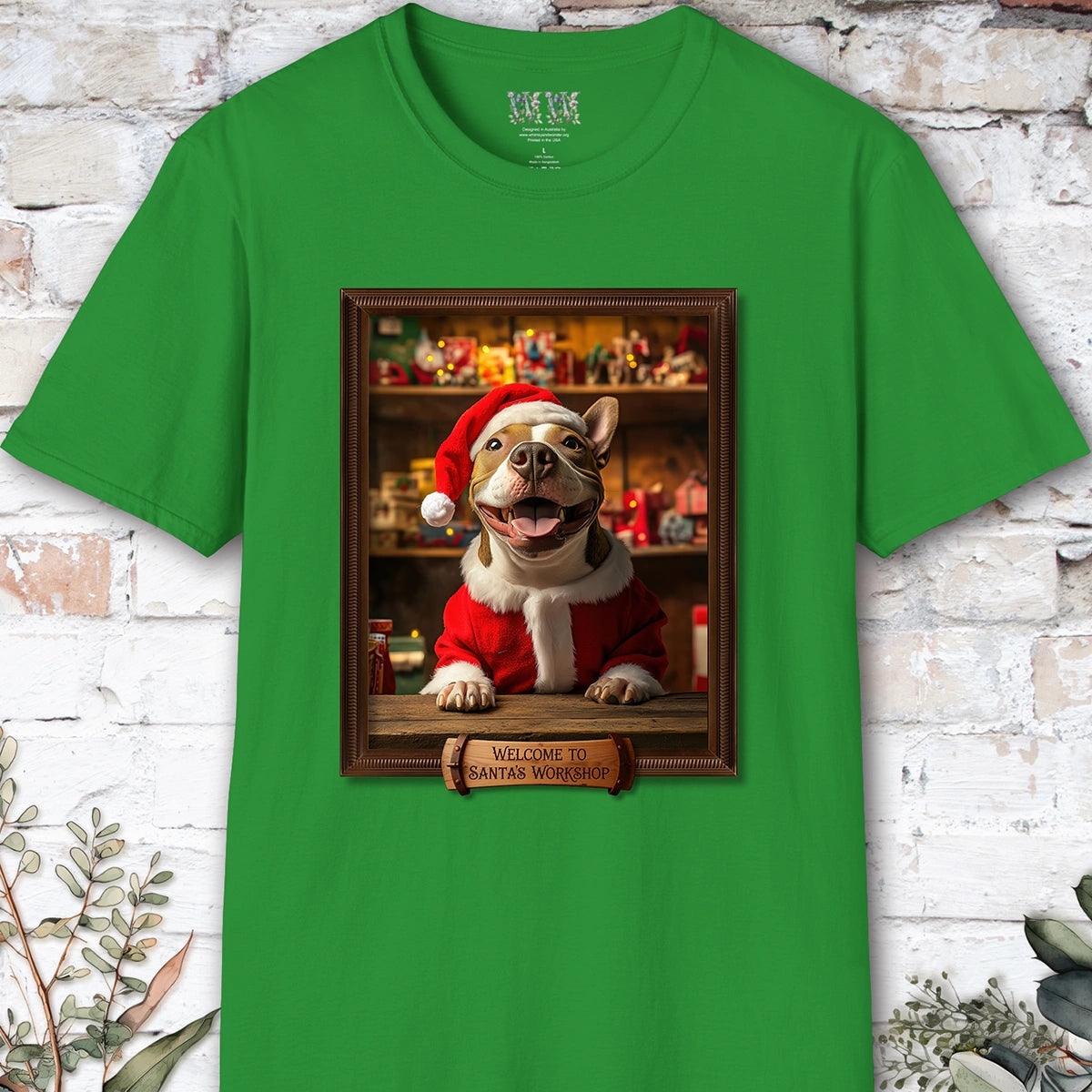 British Bull Terrier Santa's Workshop Unisex T shirt