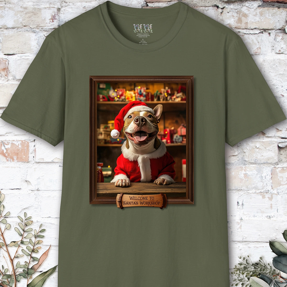 British Bull Terrier Santa's Workshop Unisex T shirt