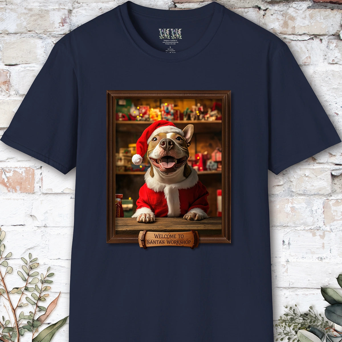British Bull Terrier Santa's Workshop Unisex T shirt
