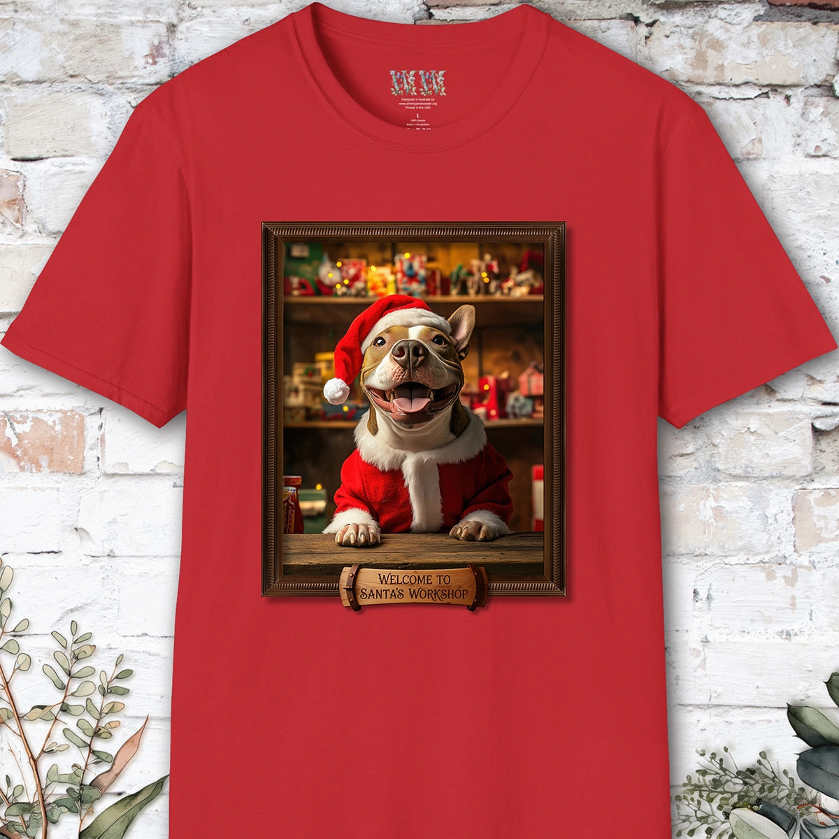 British Bull Terrier Santa's Workshop Unisex T shirt