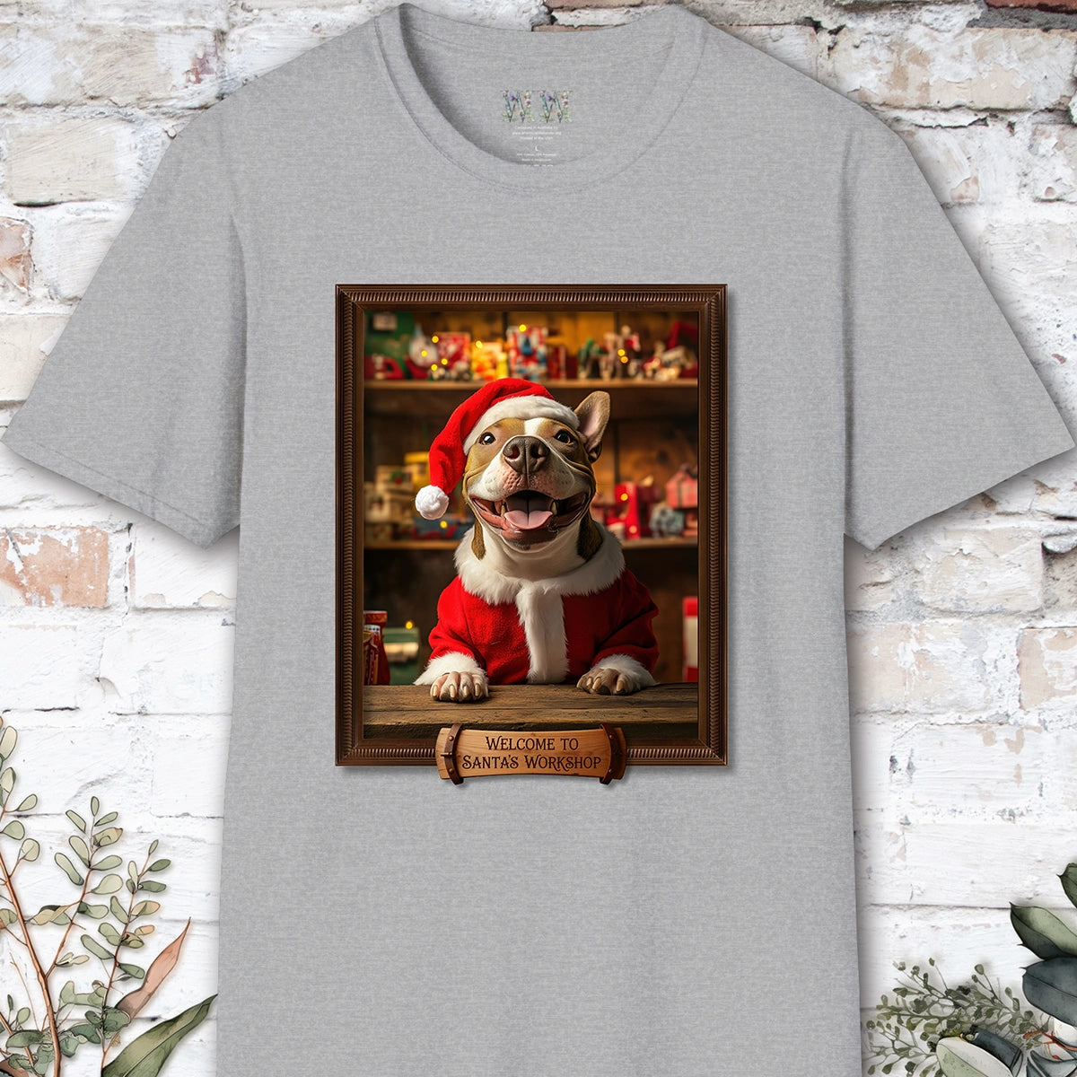 British Bull Terrier Santa's Workshop Unisex T shirt