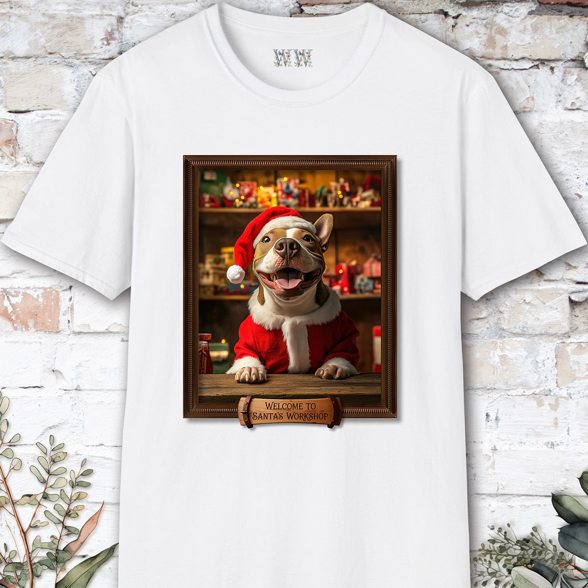 British Bull Terrier Santa's Workshop Unisex T shirt