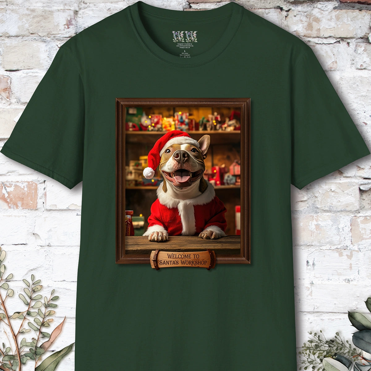 British Bull Terrier Santa's Workshop Unisex T shirt