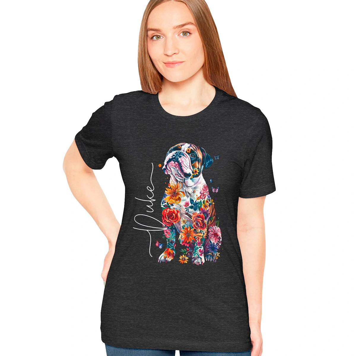 British/English Bulldog Floral Personalized T shirt