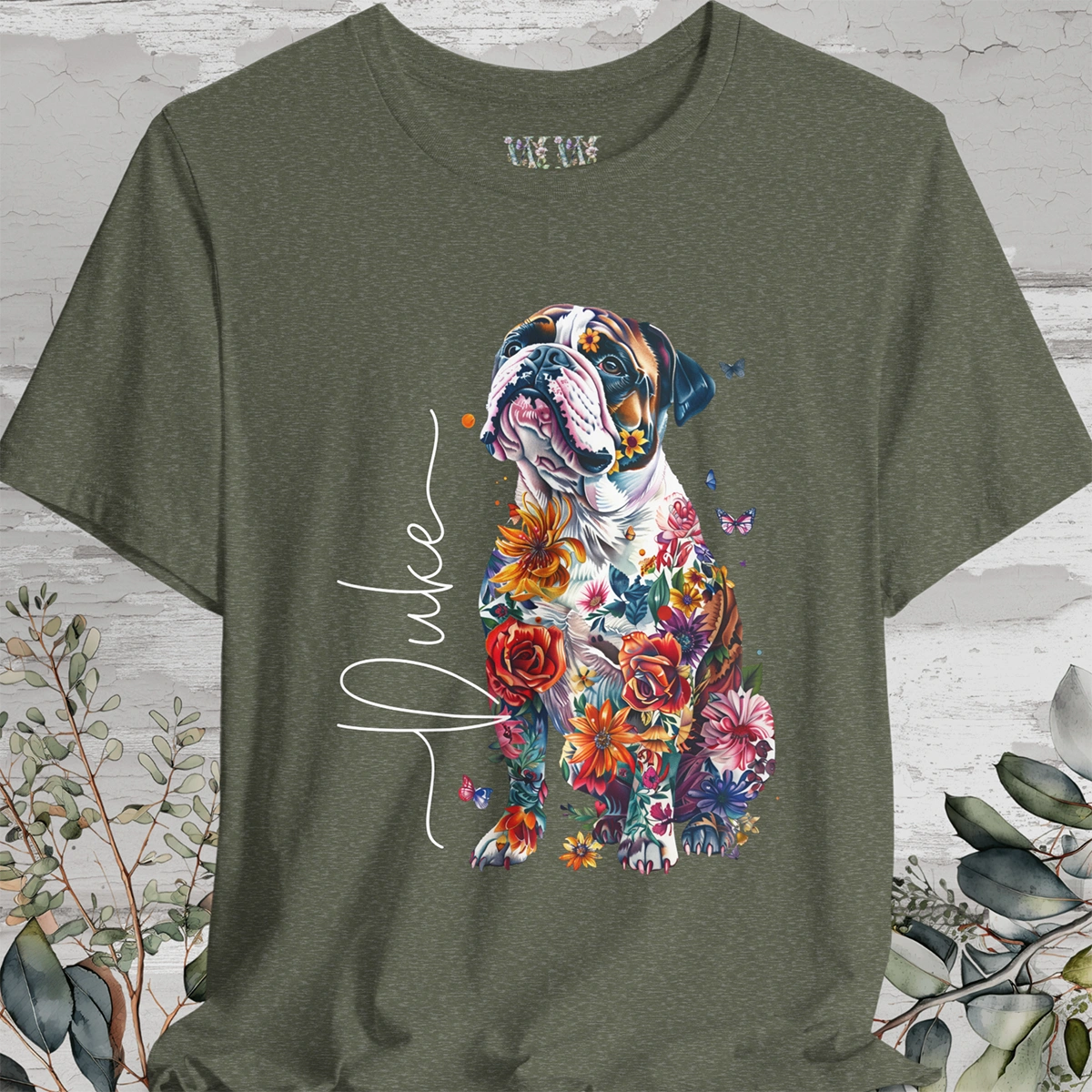 British/English Bulldog Floral Personalized T shirt