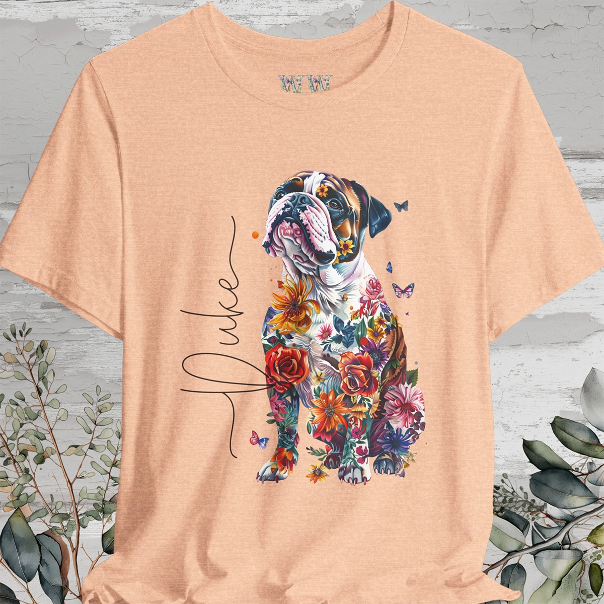 British/English Bulldog Floral Personalized T shirt