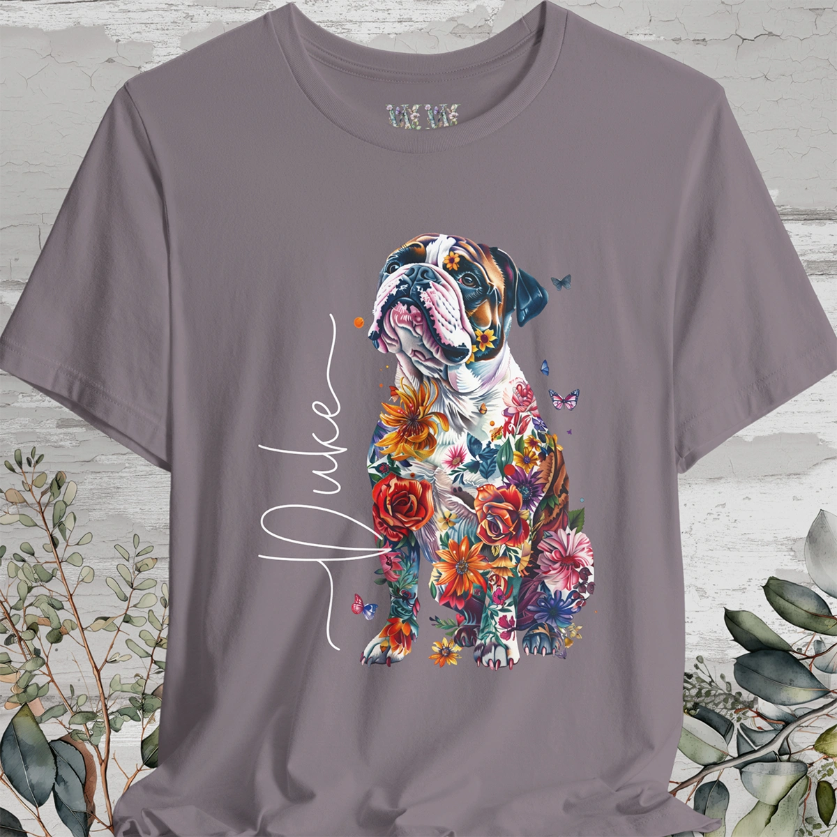 British/English Bulldog Floral Personalized T shirt