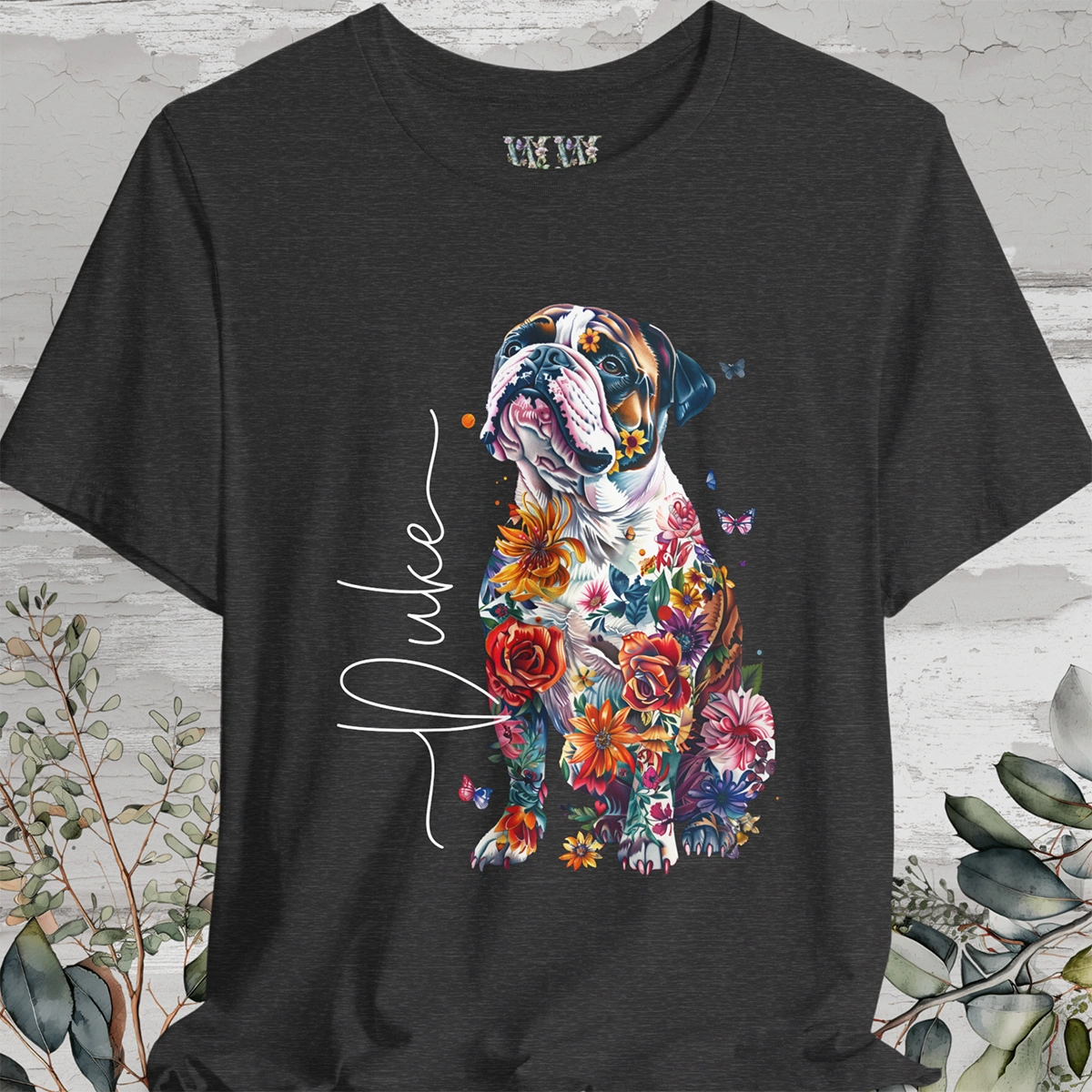 British/English Bulldog Floral Personalized T shirt
