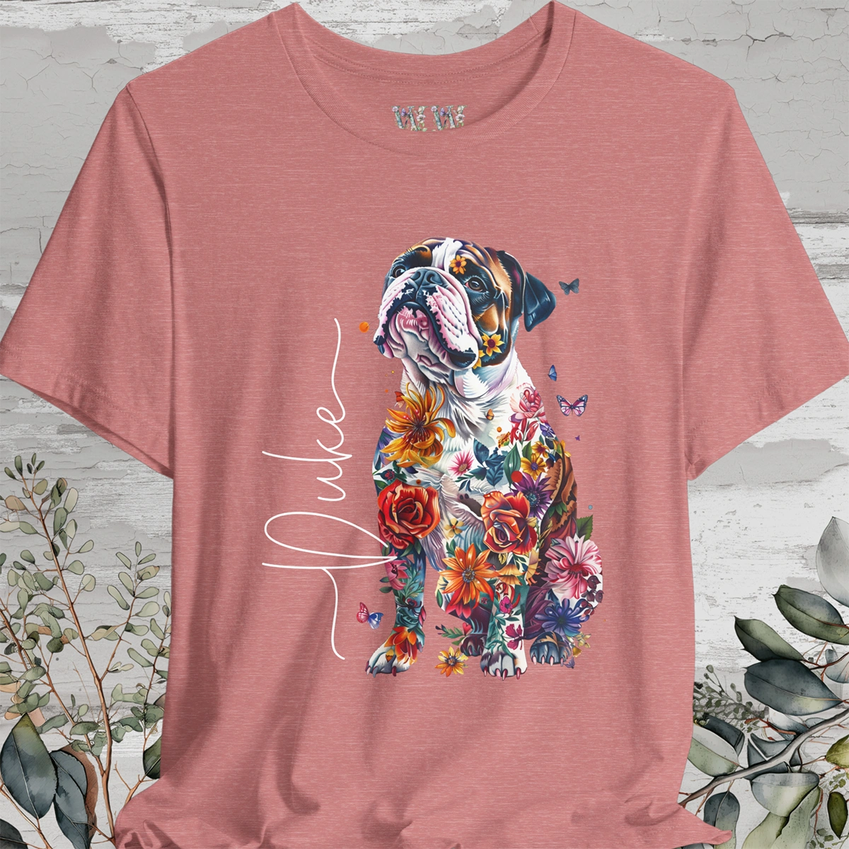 British/English Bulldog Floral Personalized T shirt