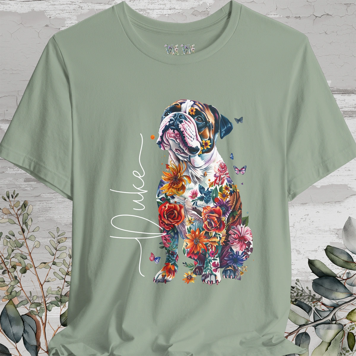 British/English Bulldog Floral Personalized T shirt