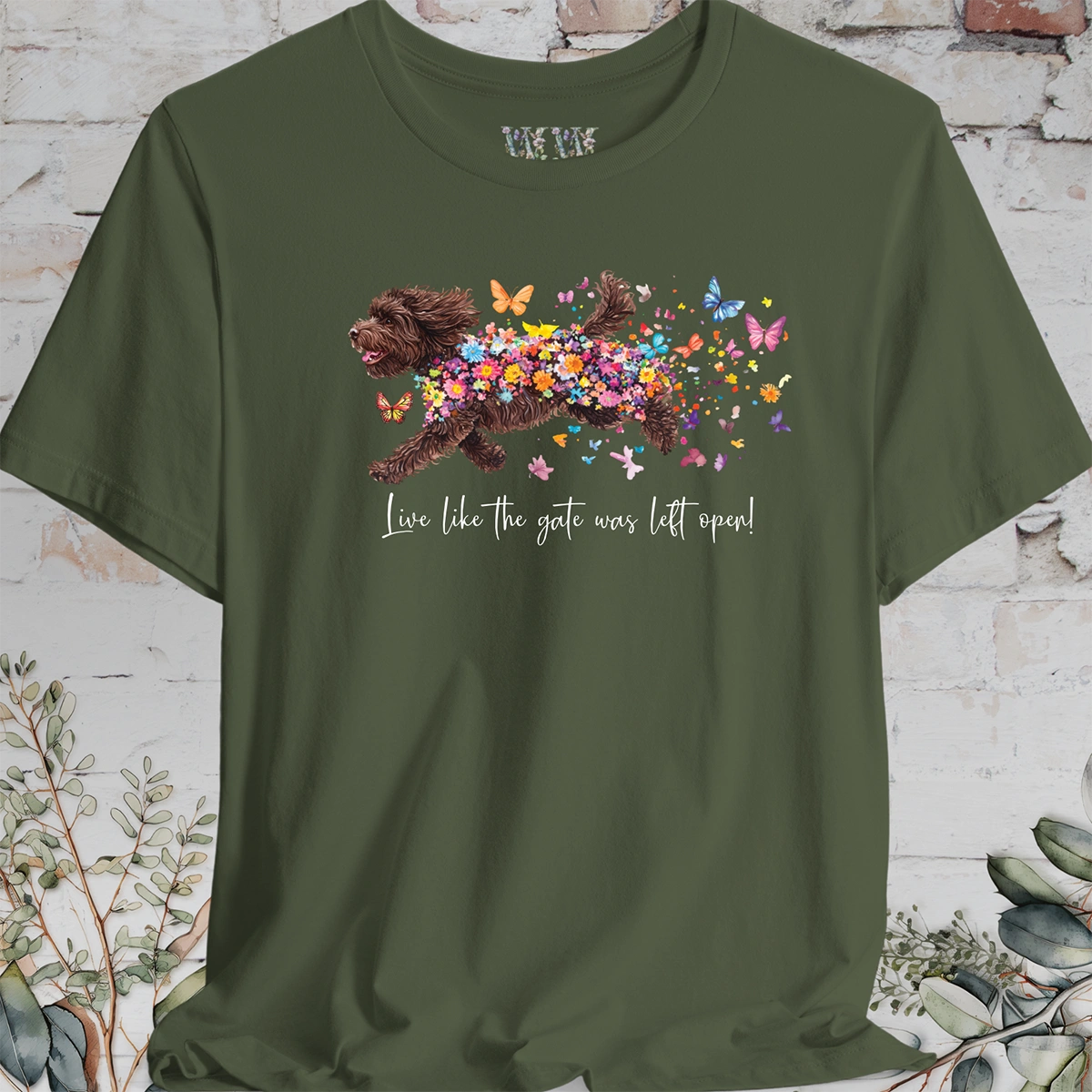 Sheepadoodle #1 "Live like the gate was left open" T shirt