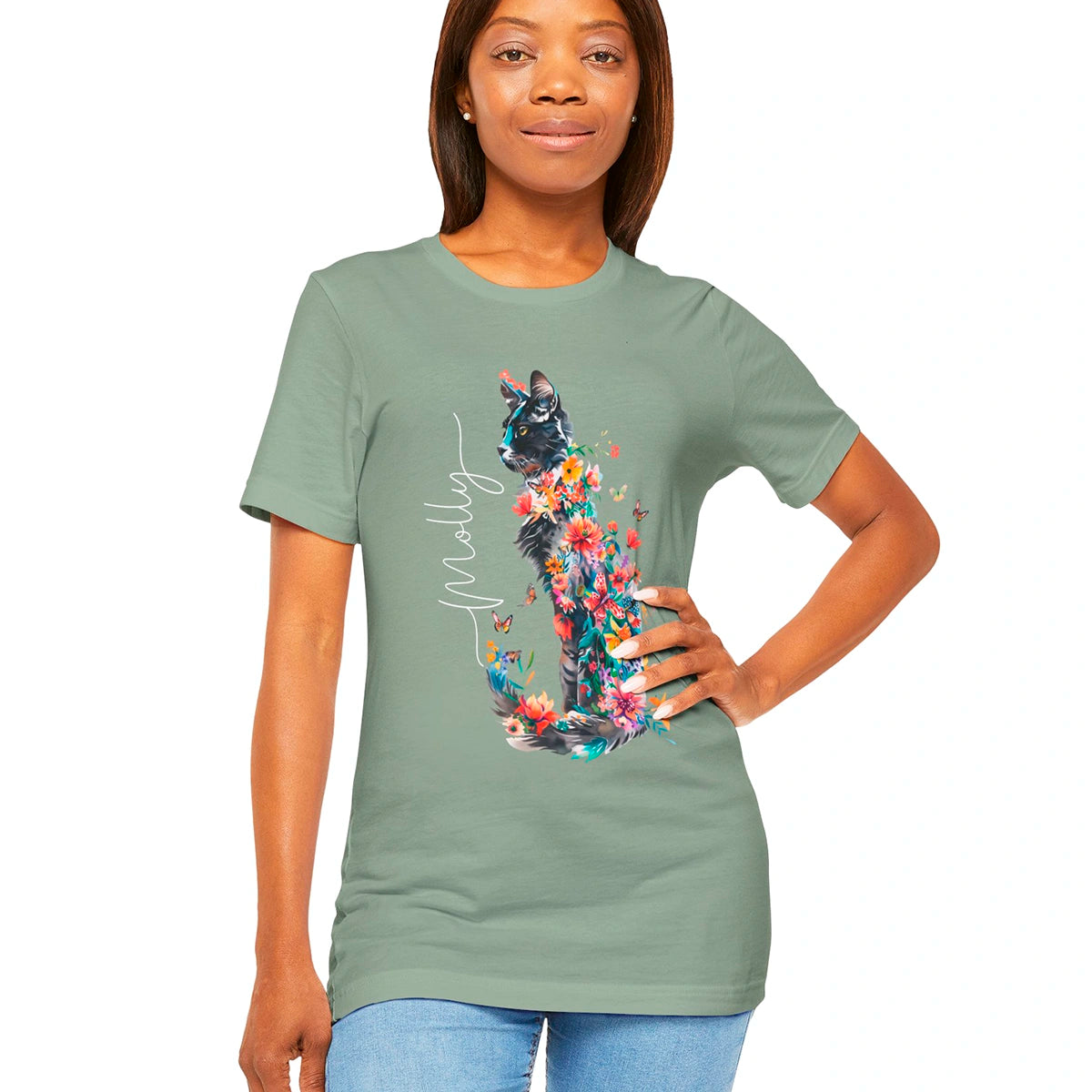 Cat #1 Floral Butterfly Personalised T shirt