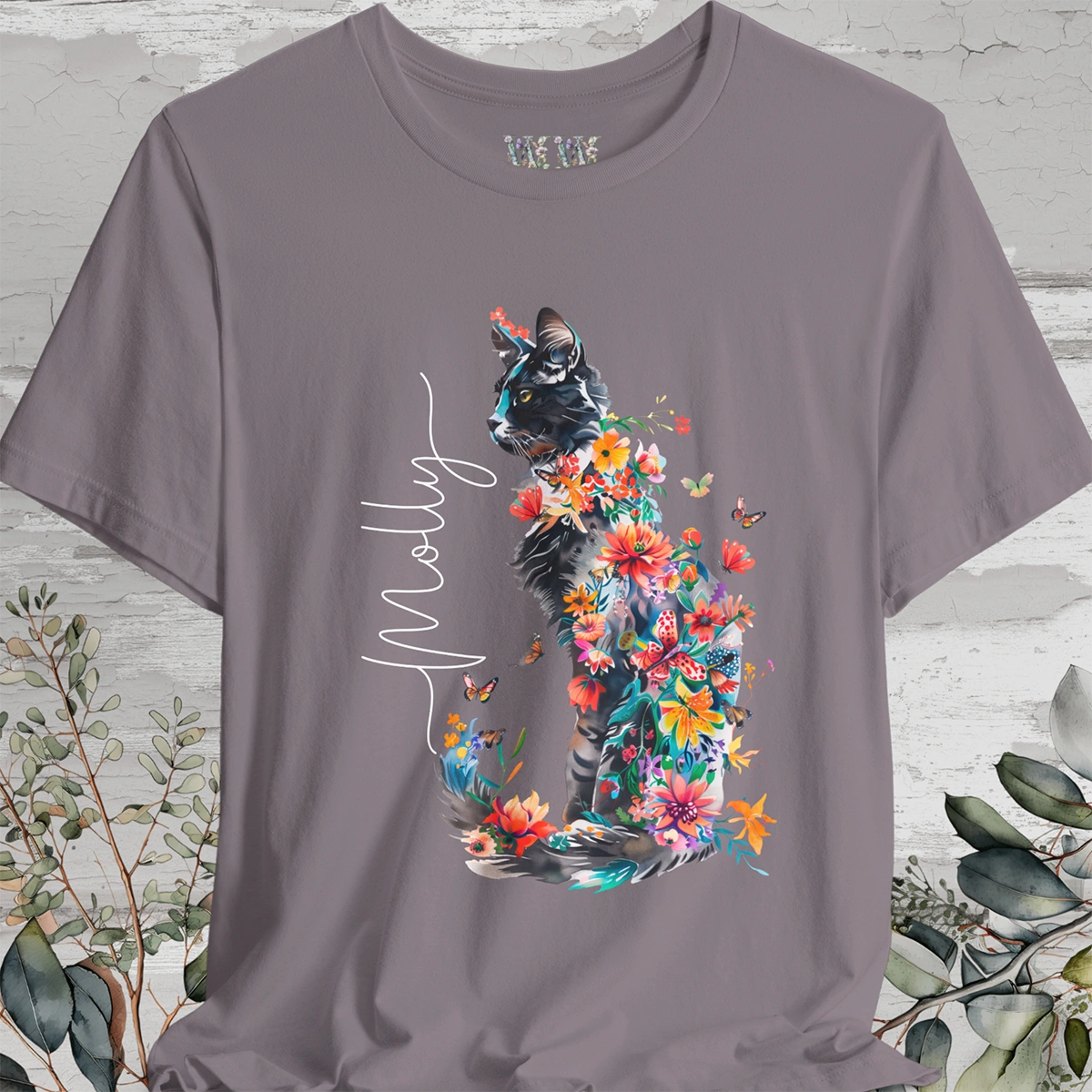 Cat #1 Floral Butterfly Personalised T shirt