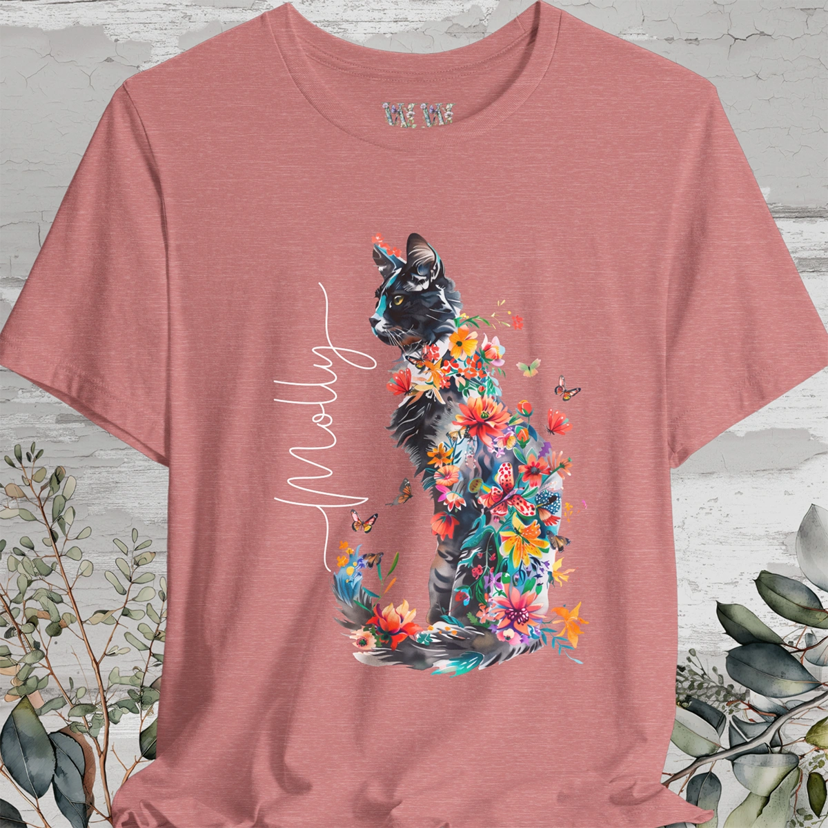 Cat #1 Floral Butterfly Personalised T shirt
