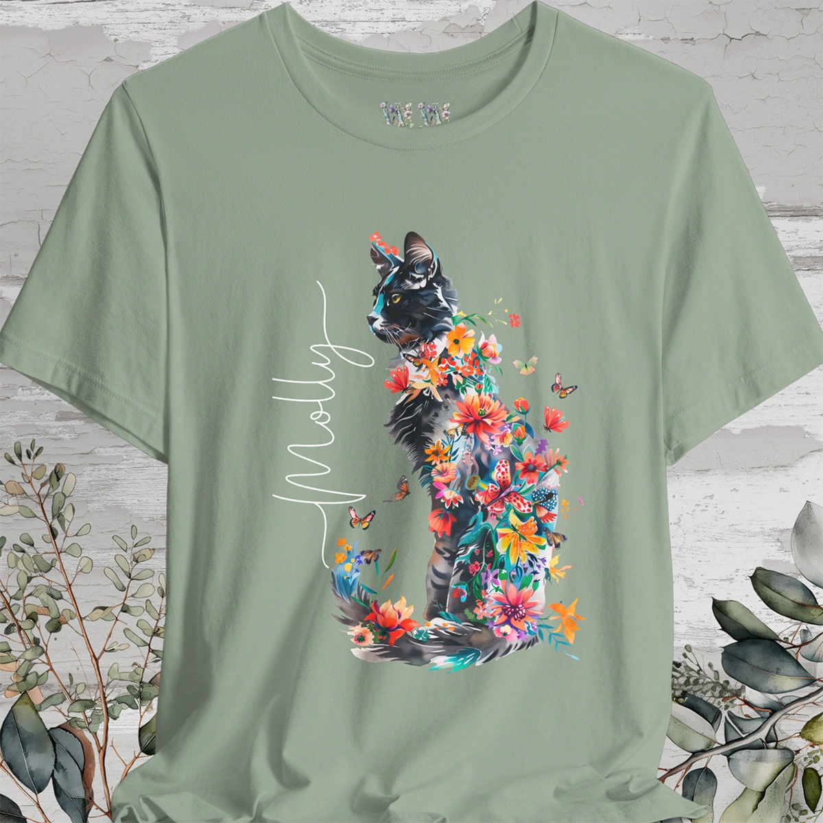 Cat #1 Floral Butterfly Personalised T shirt