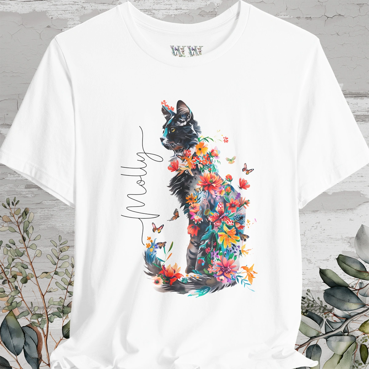 Cat #1 Floral Butterfly Personalised T shirt