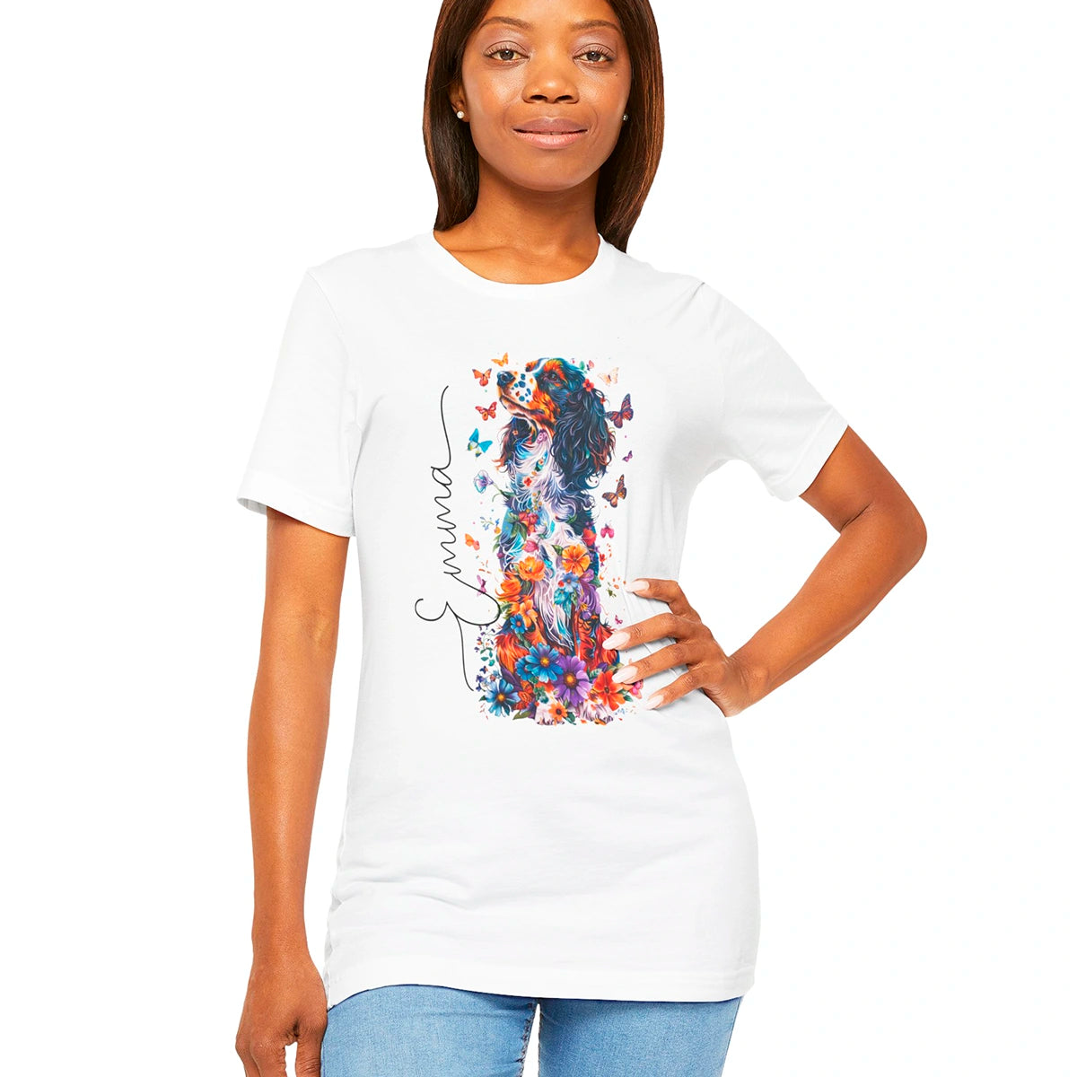 Cavalier King Charles Spaniel #2 Floral Personalized T shirt