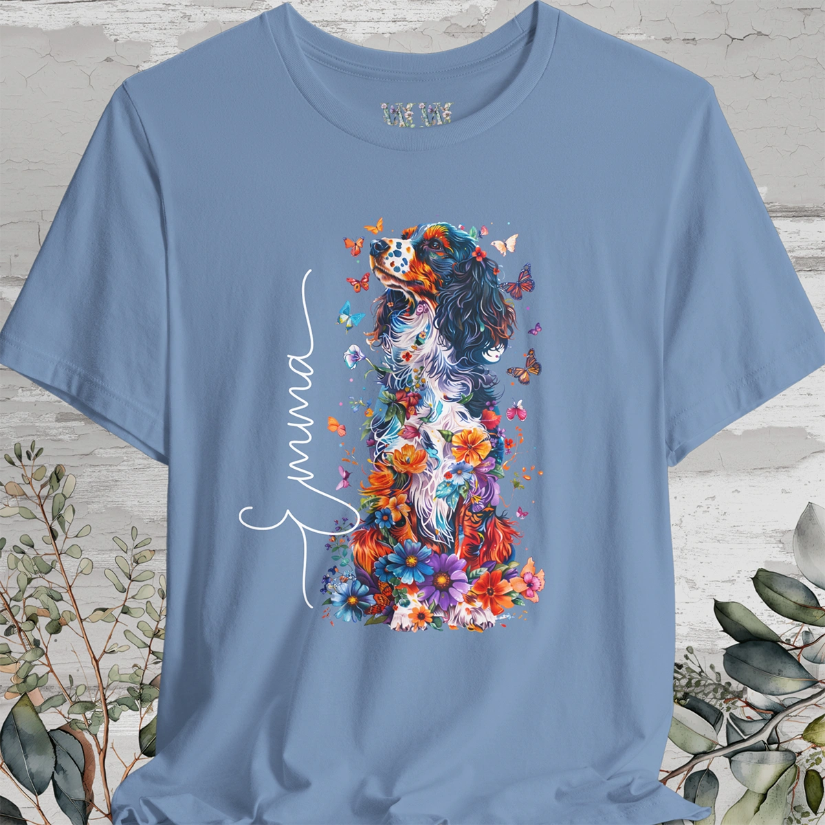 Cavalier King Charles Spaniel #2 Floral Personalized T shirt