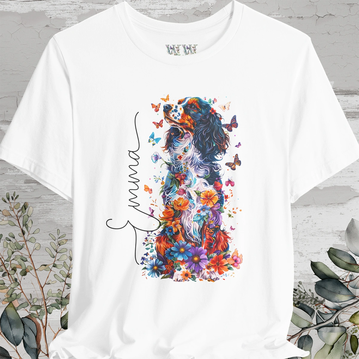 Cavalier King Charles Spaniel #2 Floral Personalized T shirt