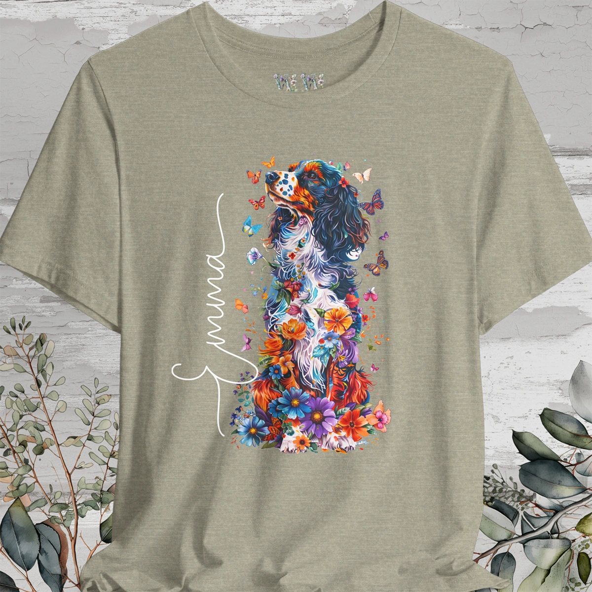 Cavalier King Charles Spaniel #2 Floral Personalized T shirt