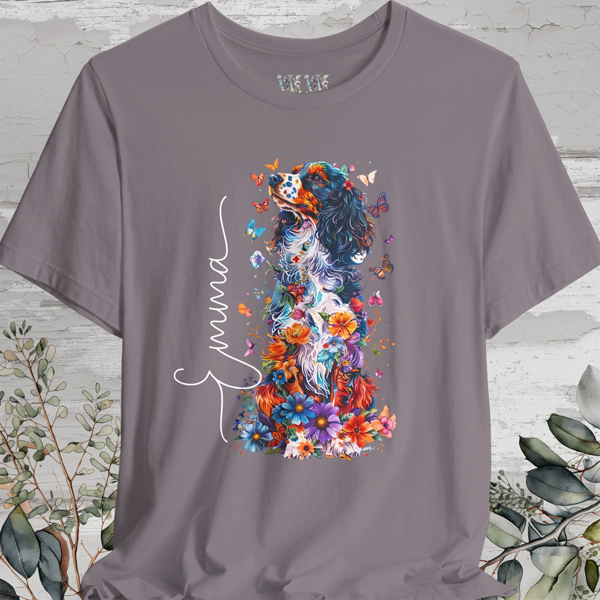 Cavalier King Charles Spaniel #2 Floral Personalized T shirt