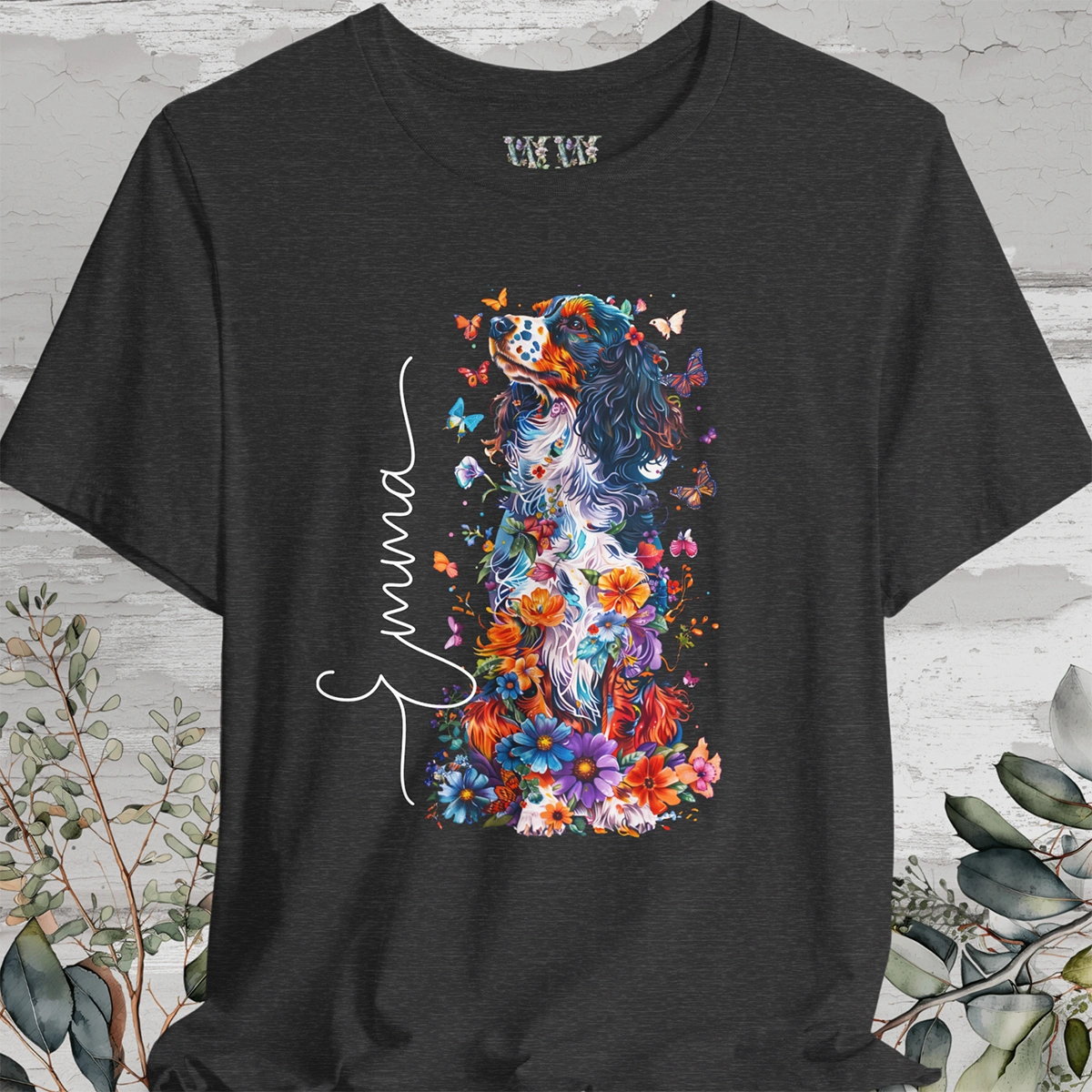 Cavalier King Charles Spaniel #2 Floral Personalized T shirt