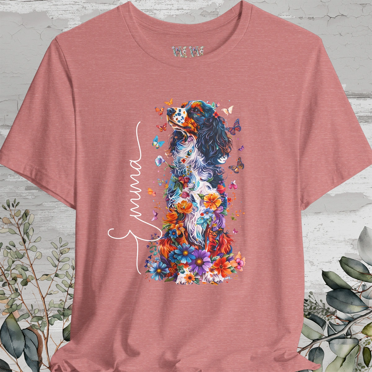 Cavalier King Charles Spaniel #2 Floral Personalized T shirt