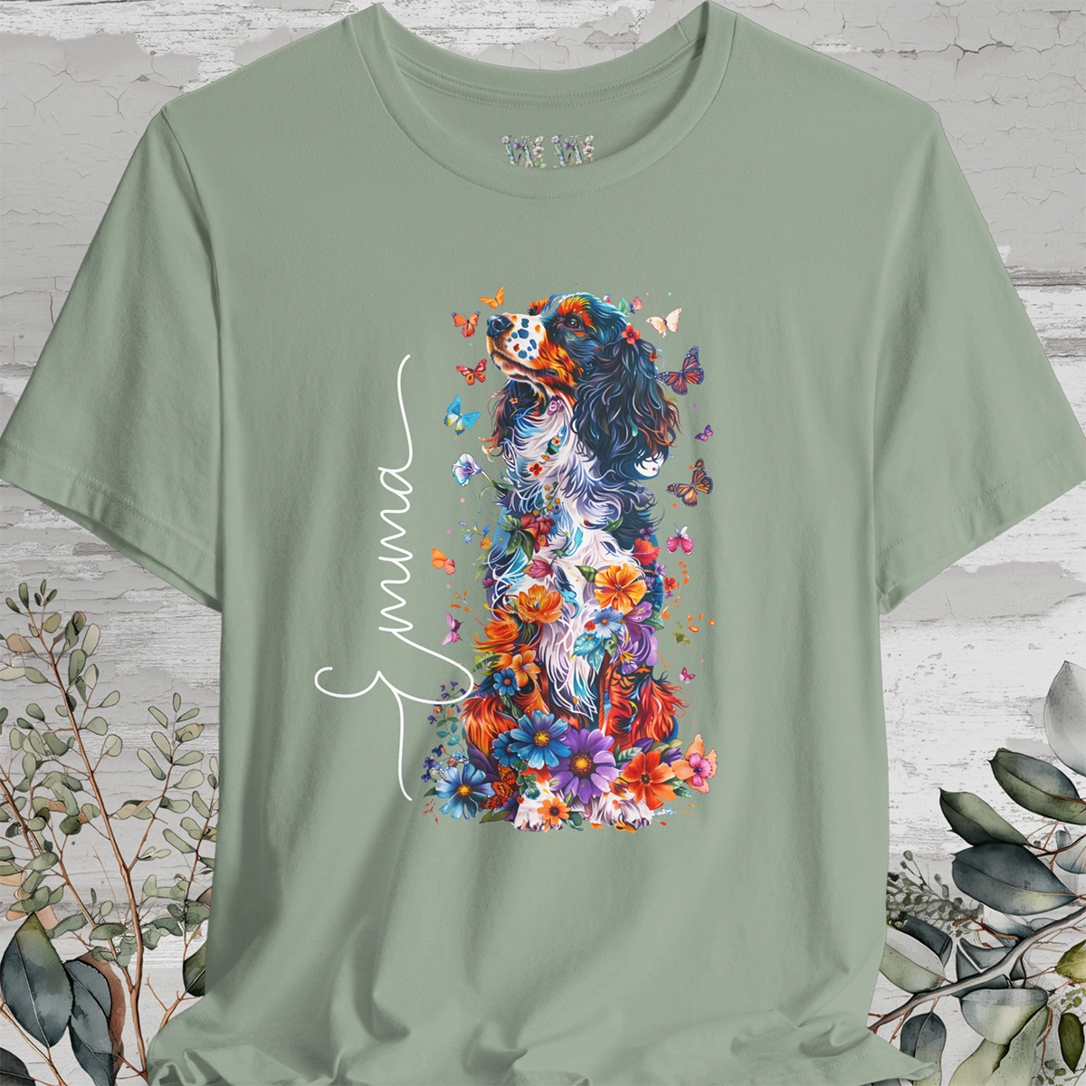 Cavalier King Charles Spaniel #2 Floral Personalized T shirt