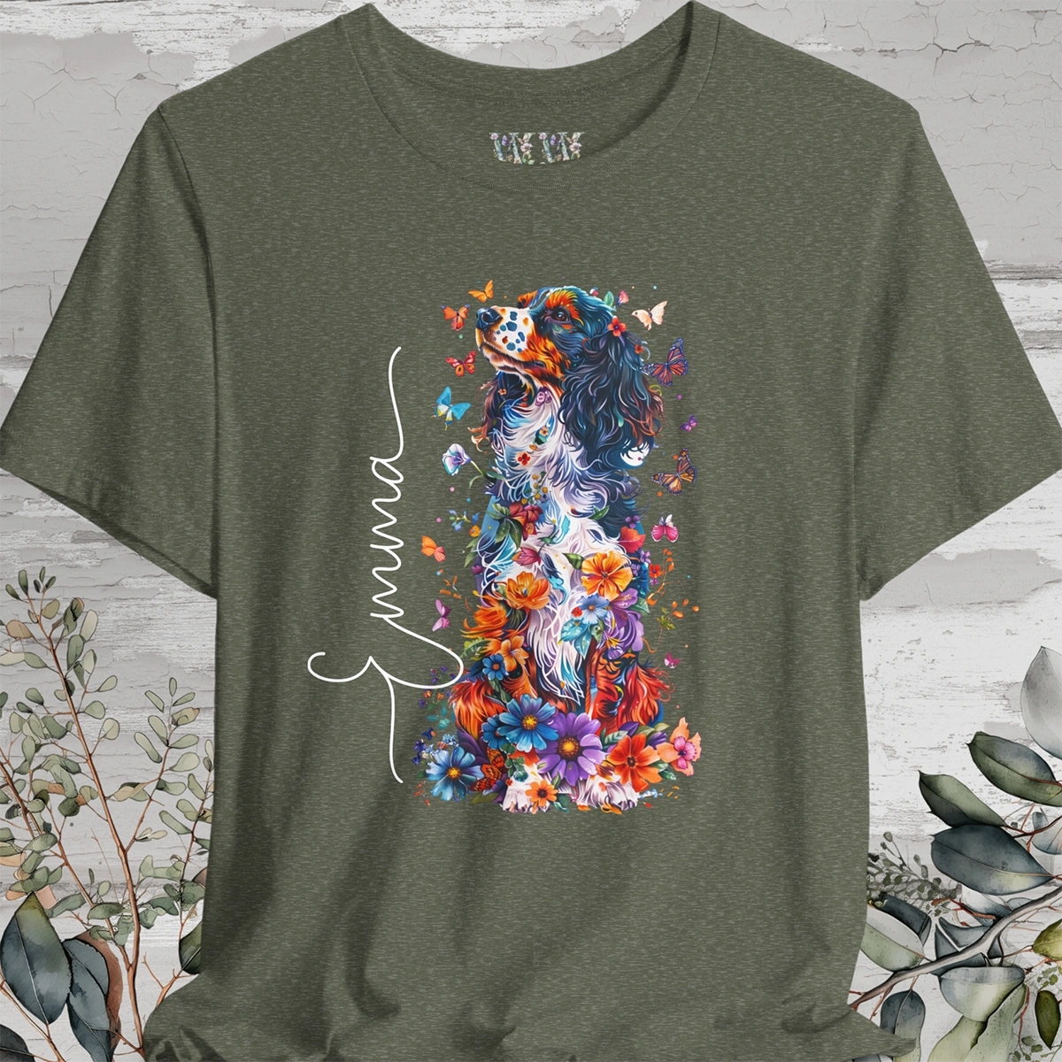Cavalier King Charles Spaniel #2 Floral Personalized T shirt