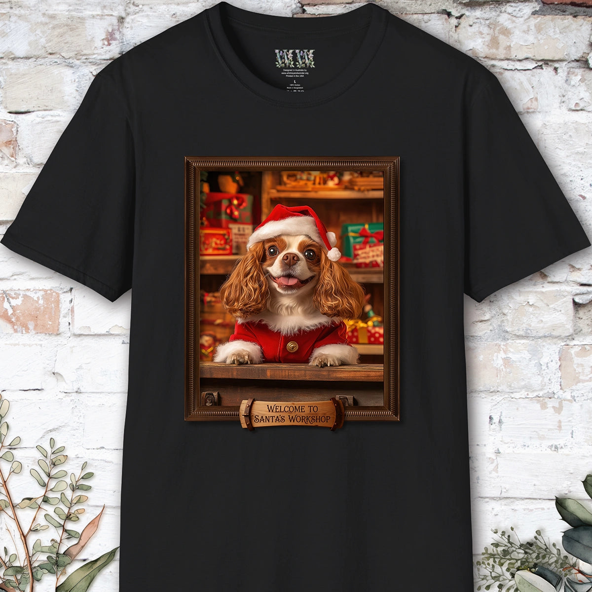 Cavalier King Charles Spaniel Santa's Workshop Unisex T shirt