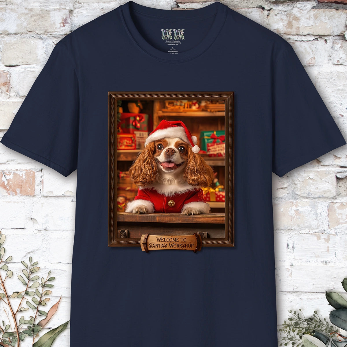 Cavalier King Charles Spaniel Santa's Workshop Unisex T shirt