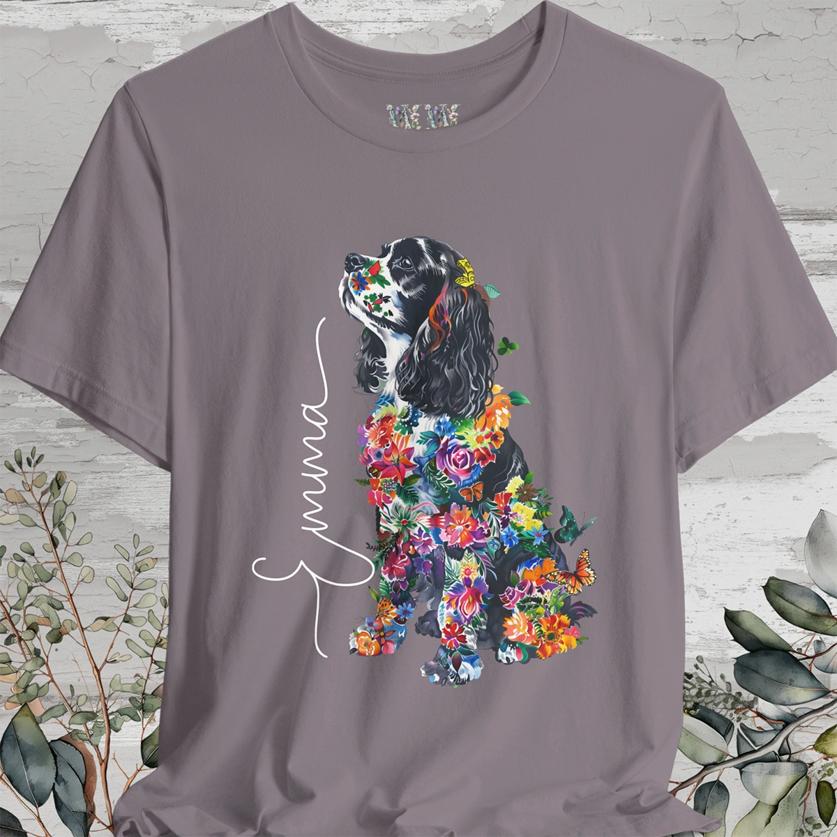 Cavalier King Charles Spaniel #1 Floral Personalized T shirt