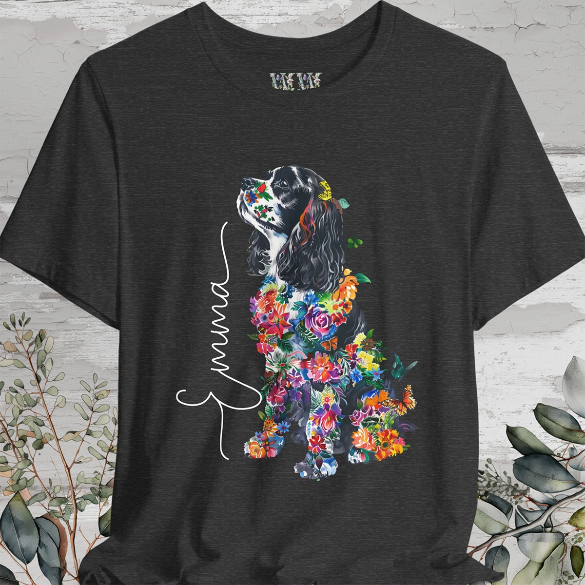 Cavalier King Charles Spaniel #1 Floral Personalized T shirt