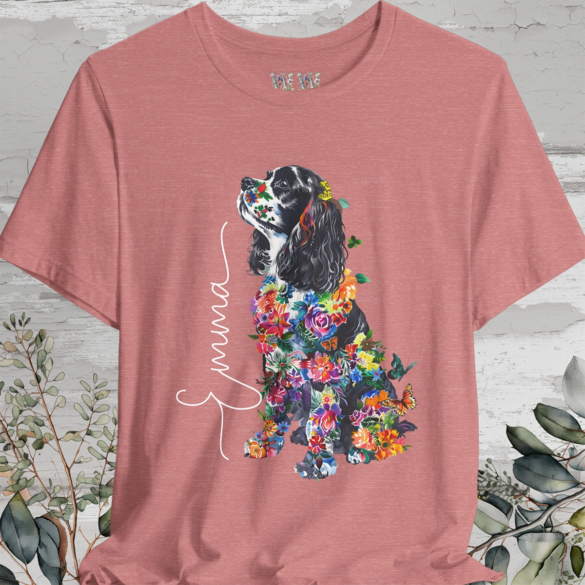 Cavalier King Charles Spaniel #1 Floral Personalized T shirt