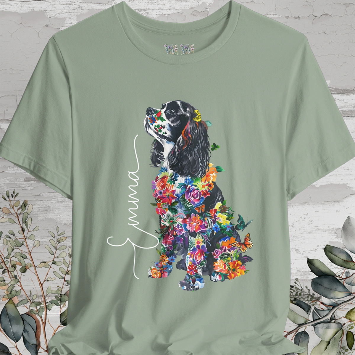 Cavalier King Charles Spaniel #1 Floral Personalized T shirt