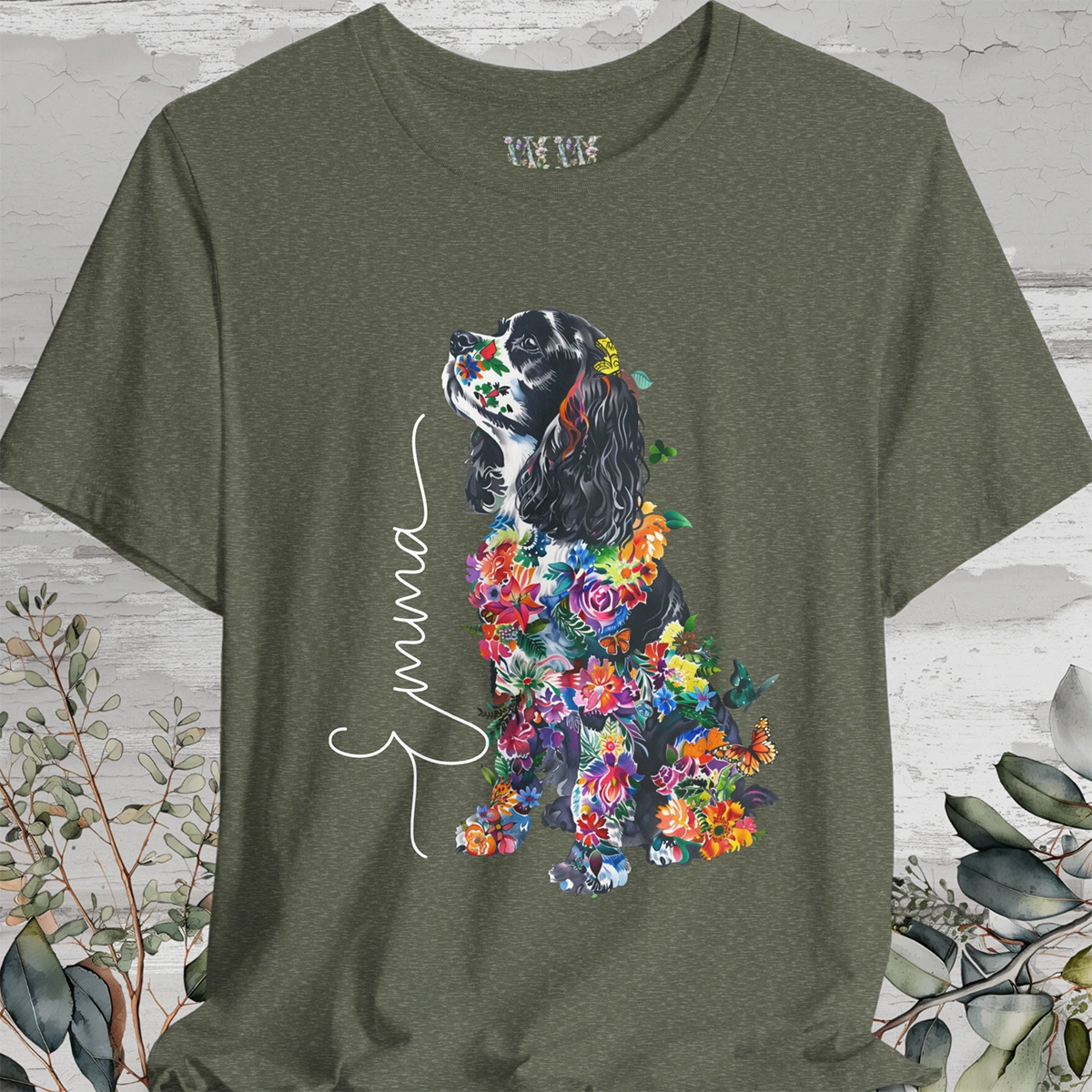 Cavalier King Charles Spaniel #1 Floral Personalized T shirt