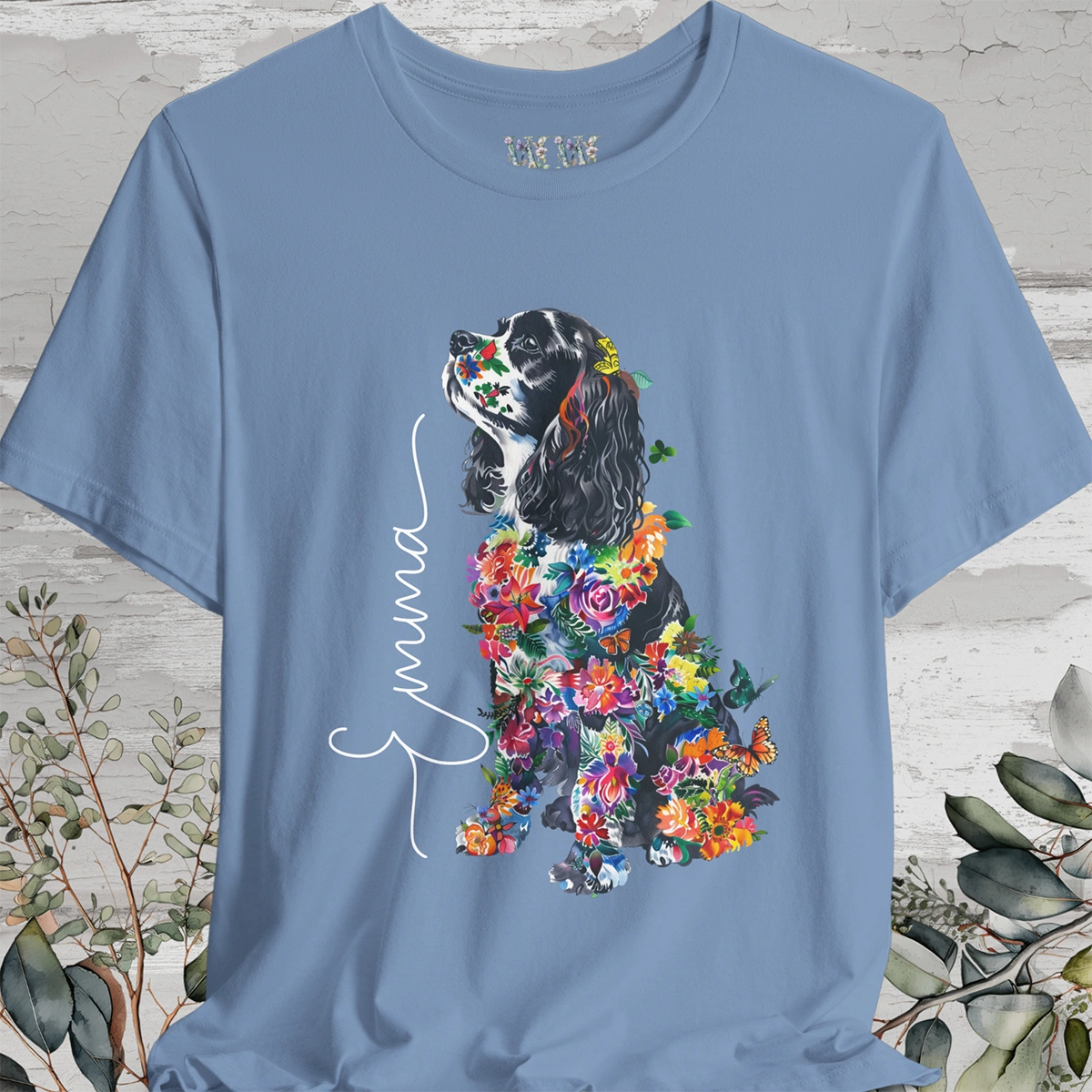 Cavalier King Charles Spaniel #1 Floral Personalized T shirt