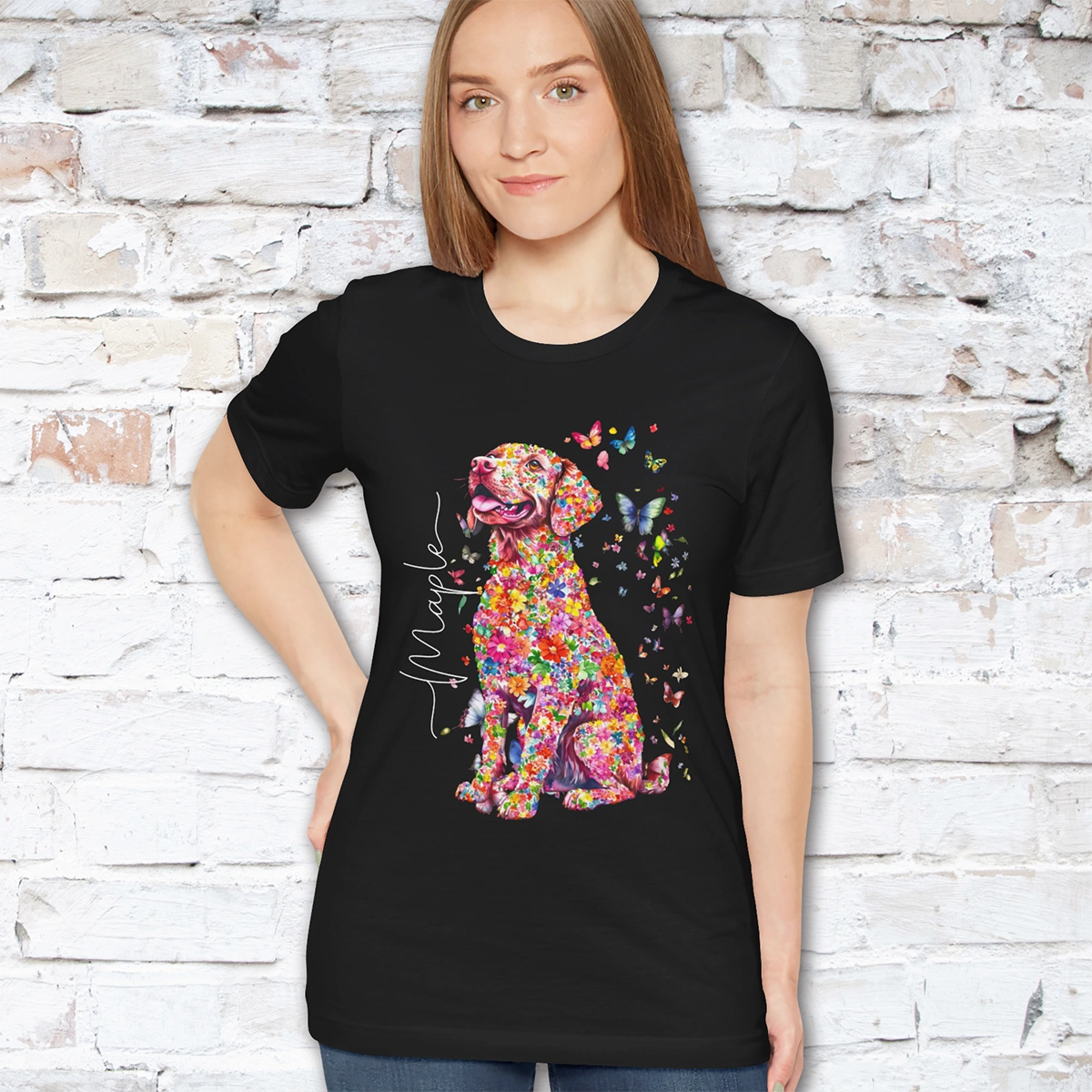 Chesapeake Bay Retriever Floral Butterfly T shirt