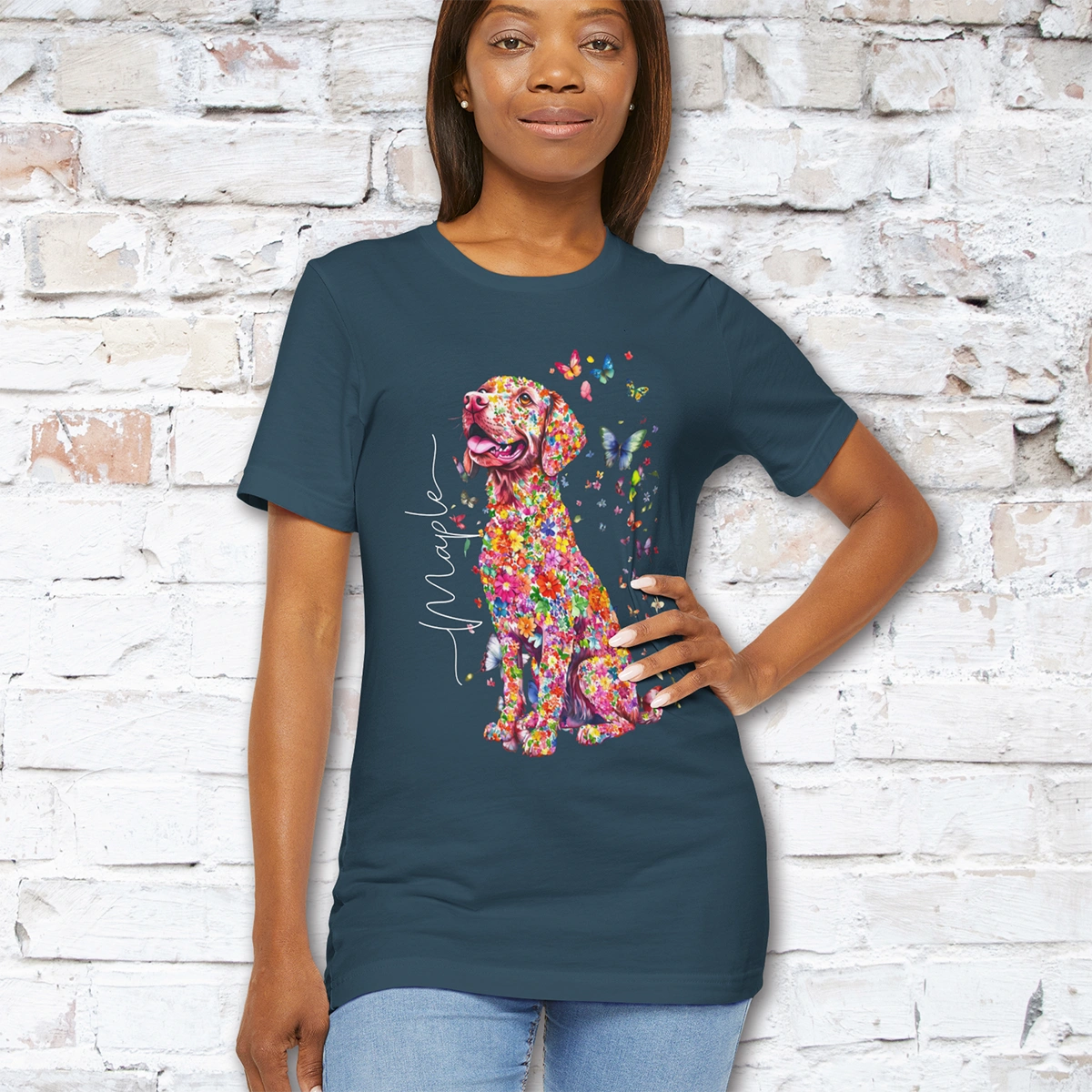 Chesapeake Bay Retriever Floral Butterfly T shirt