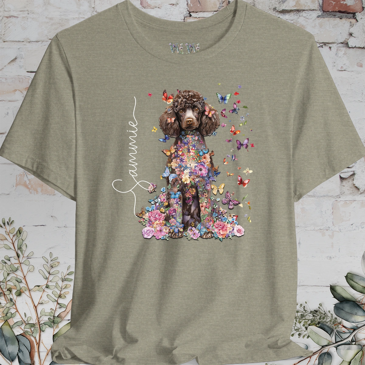 Chocolate Poodle Floral Personalized T shirt