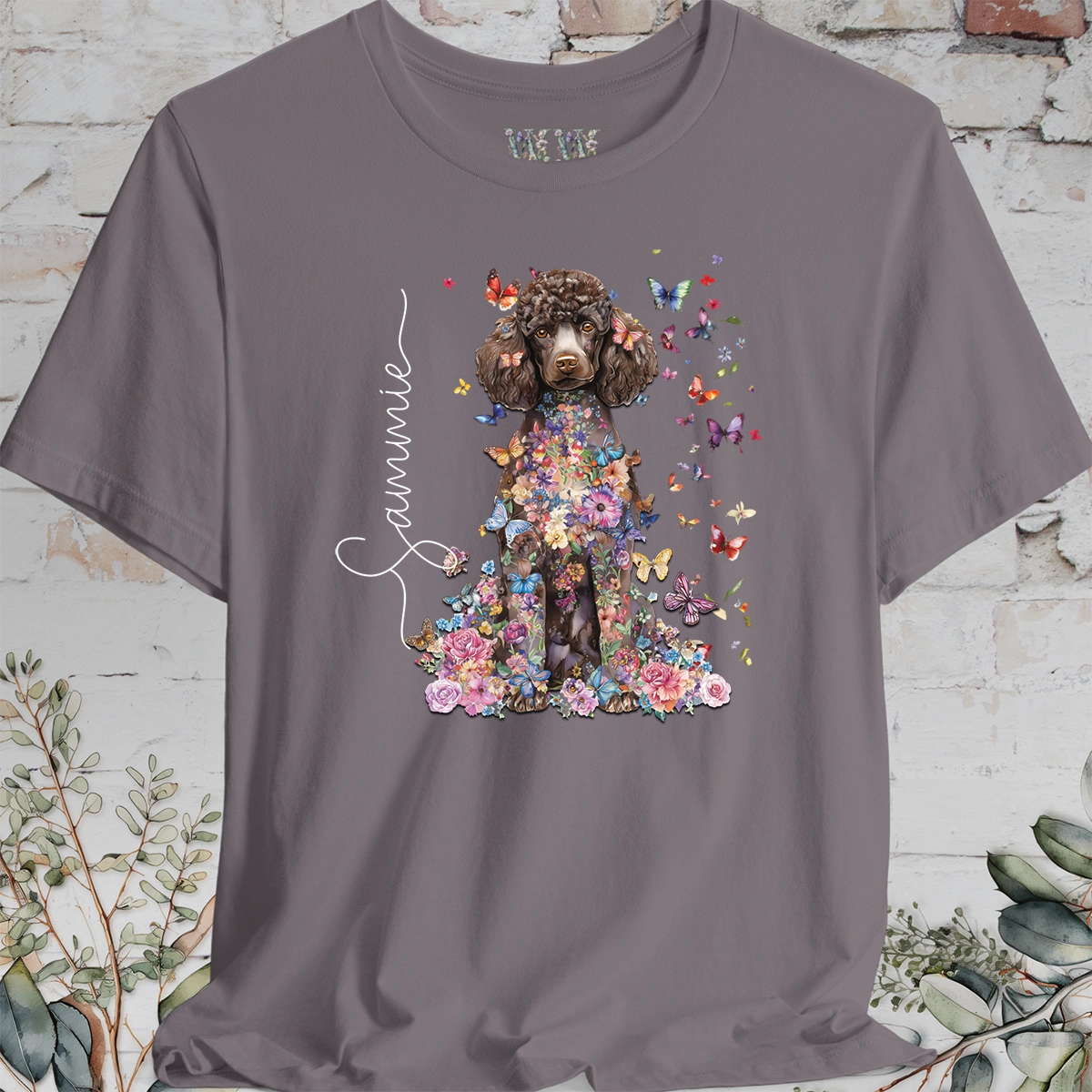 Chocolate Poodle Floral Personalized T shirt