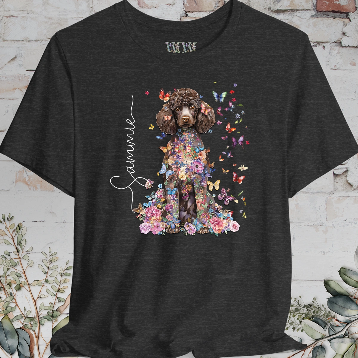 Chocolate Poodle Floral Personalized T shirt