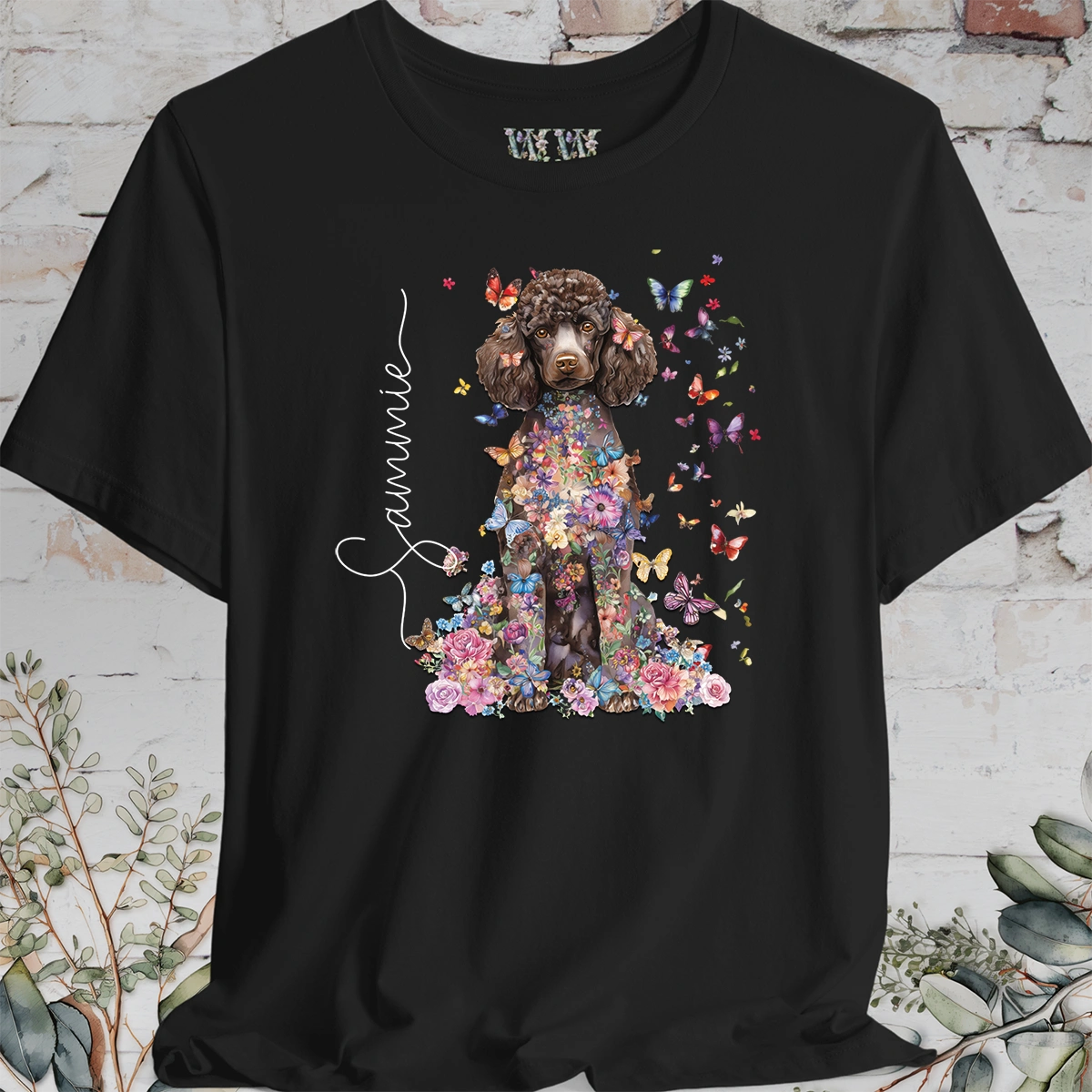 Chocolate Poodle Floral Personalized T shirt