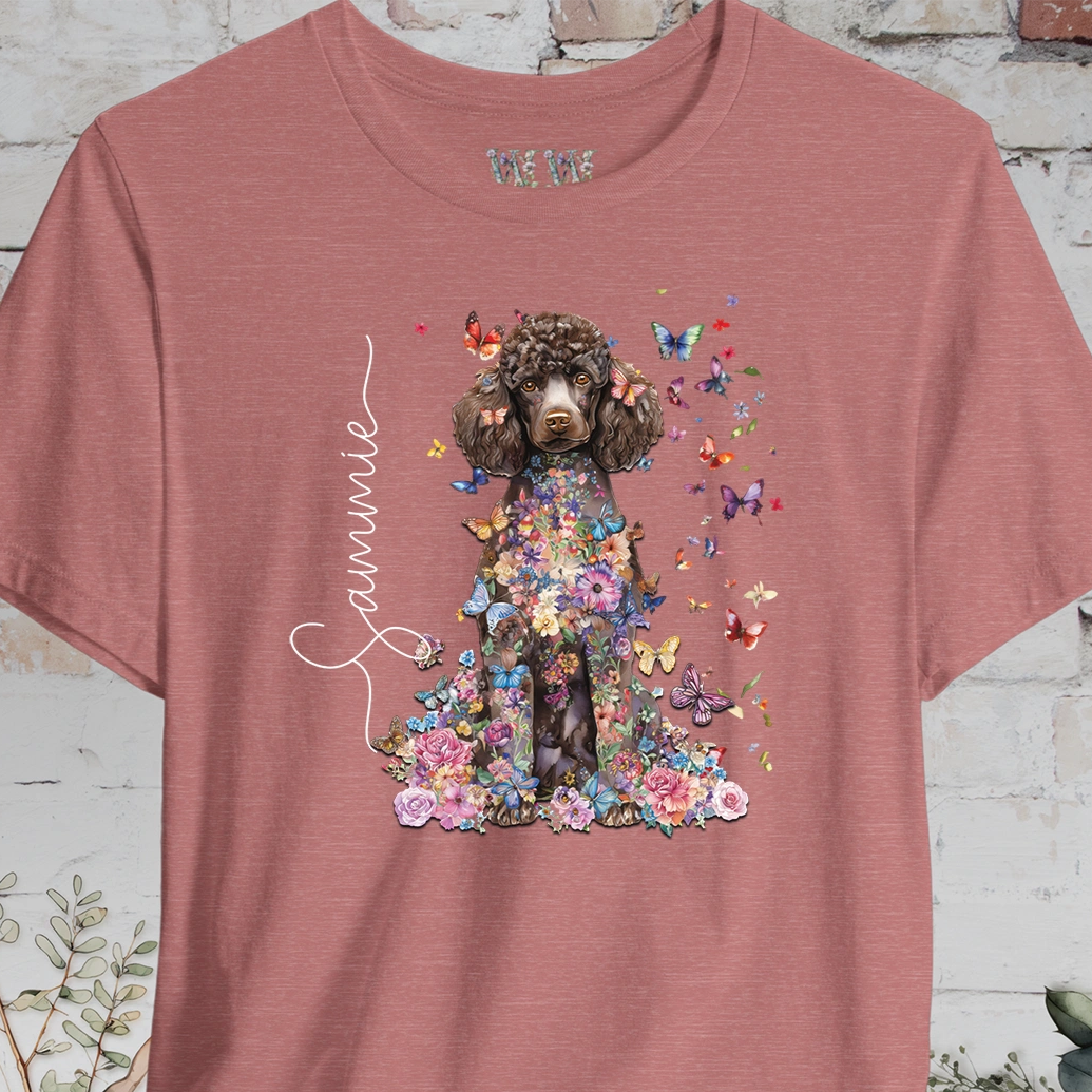 Chocolate Poodle Floral Personalized T shirt