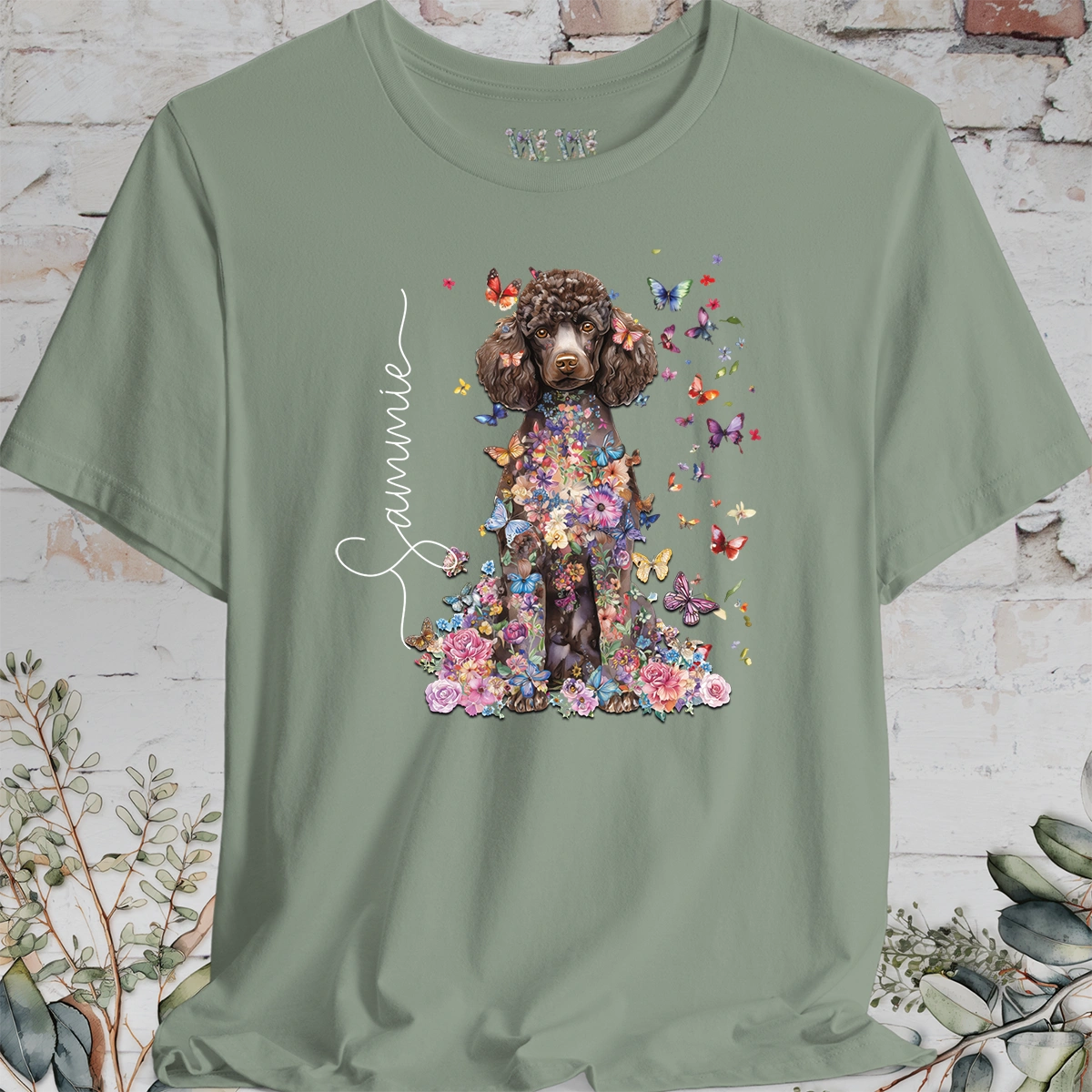 Chocolate Poodle Floral Personalized T shirt